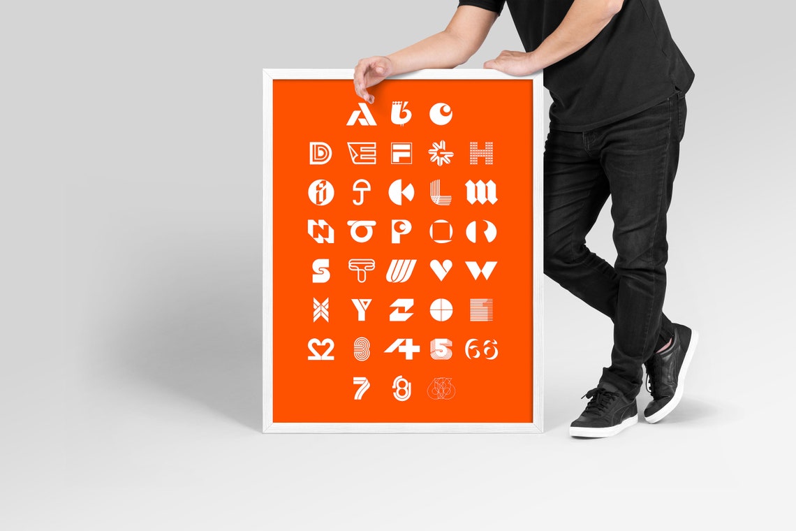 Stylized Alphabet Letterforms White On Orange Designer Typeface Poster - Image 3