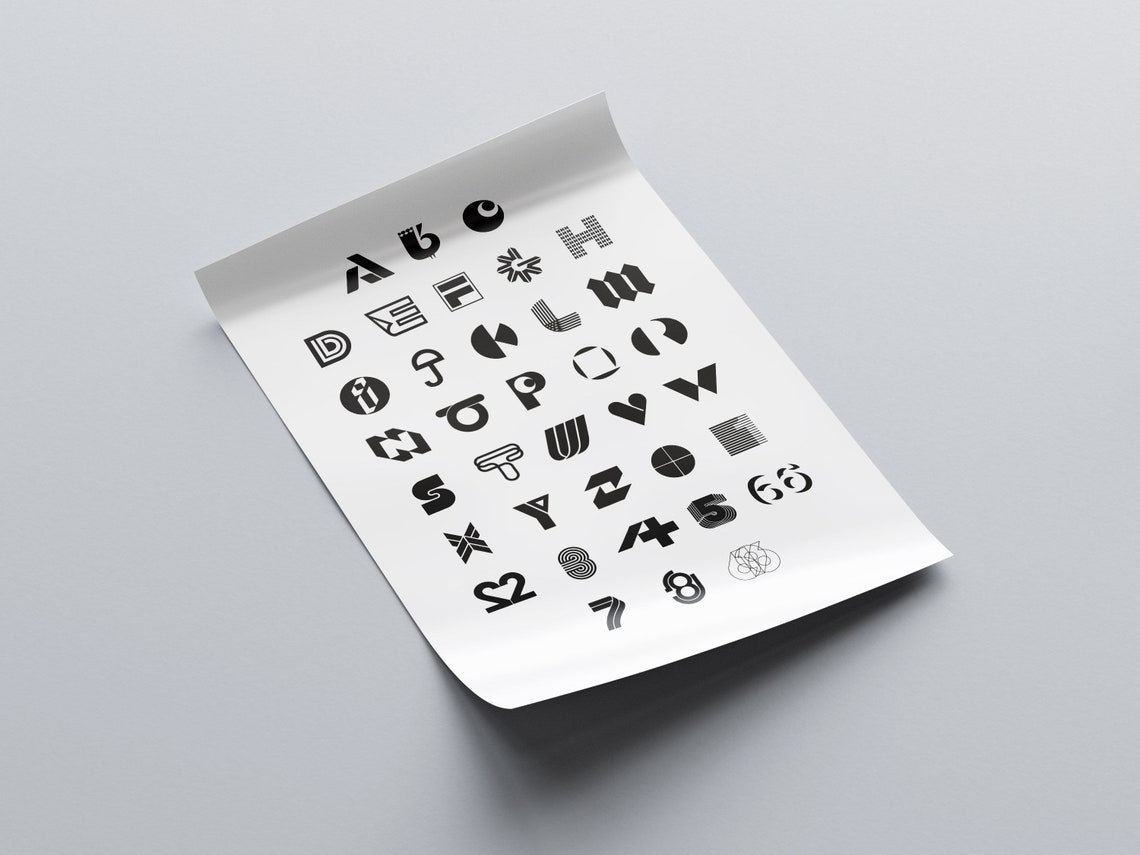 Stylized Alphabet Letterforms Black On White Designer Typeface Poster - Image 3