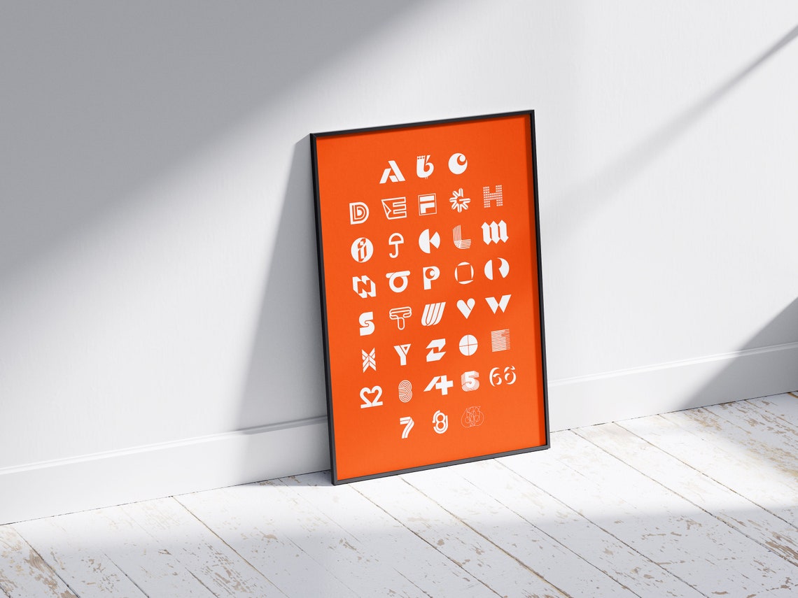 Stylized Alphabet Letterforms White On Orange Designer Typeface Poster - Image 5
