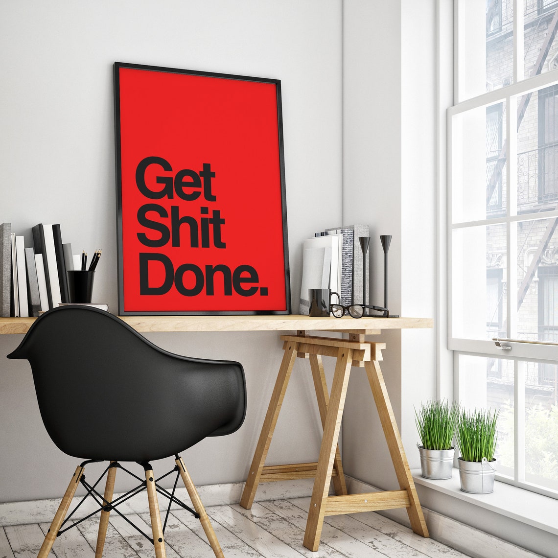 Get Shit Done Bold Black Text On Red Motivational Quote Poster - Image 6