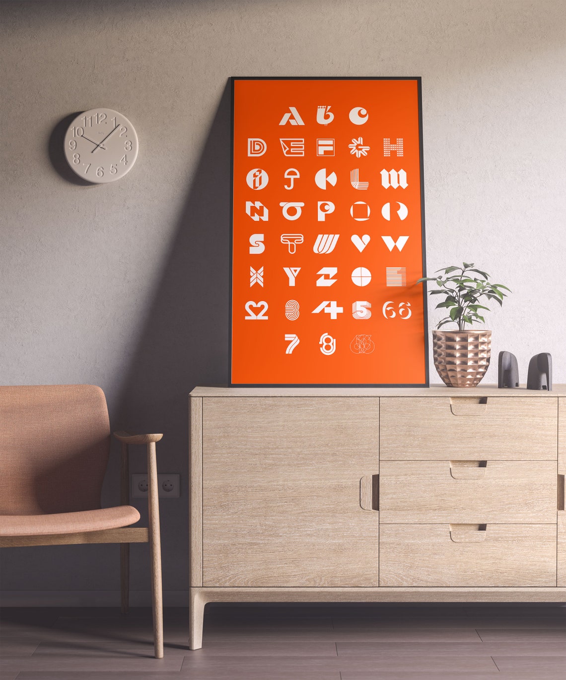 Stylized Alphabet Letterforms White On Orange Designer Typeface Poster - Image 6