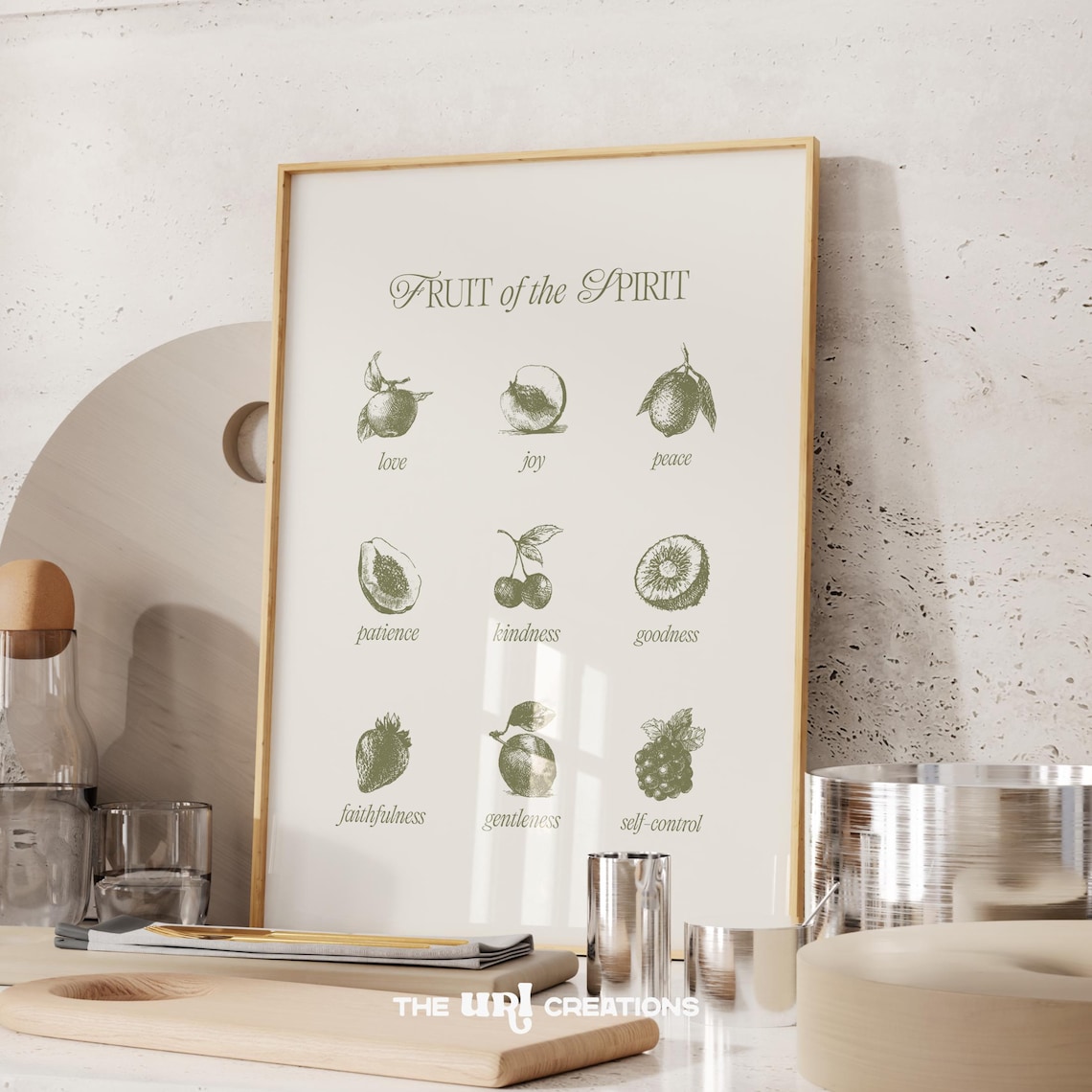 Fruit of the Spirit Sage Green Vintage Botanical Bible Verse Chart Poster