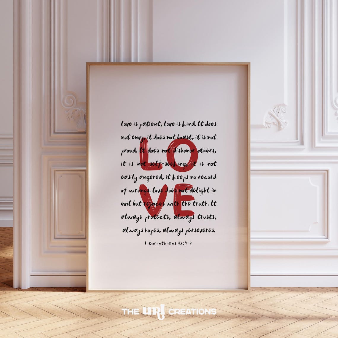 Love Is Patient Love Is Kind Red Letters 1 Corinthians Poster