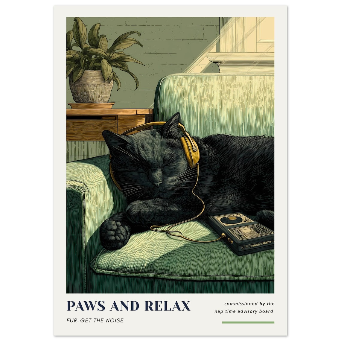Paws And Relax Cat Wall Art Print, Chill Decor