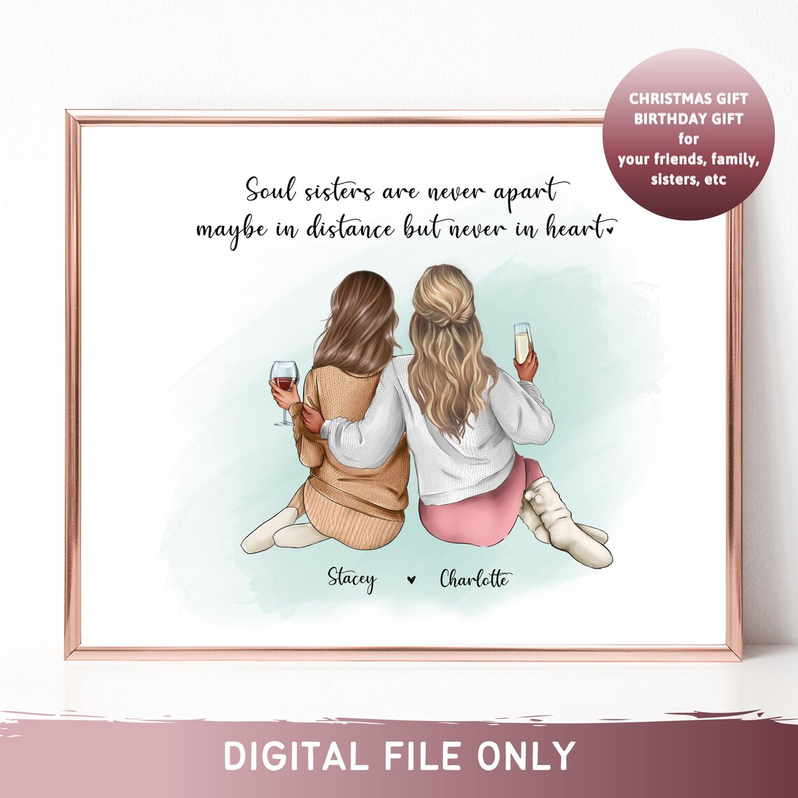 Soul Sisters Best Friends Wine Night Quote Custom Name Print