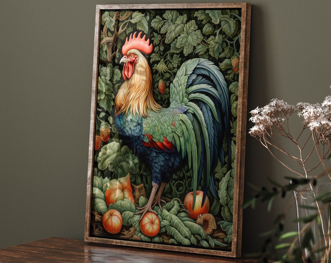 William Morris Inspired Chicken Rooster Art Print - Image 5