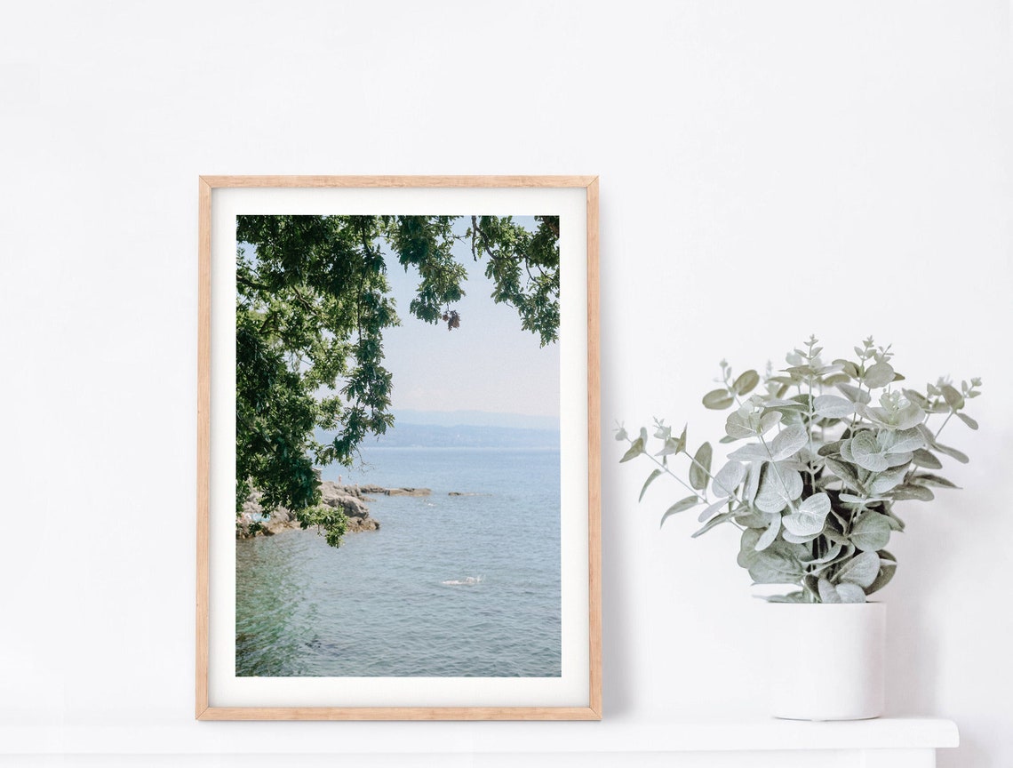 Calm Blue Sea Through Green Branches Rocky Coast Nature Poster - Image 2