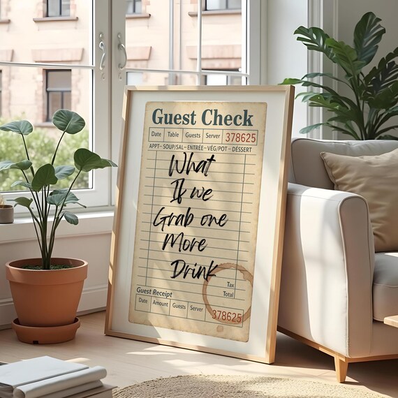 Vintage Guest Check Humor Art Print, Retro Bar Decor