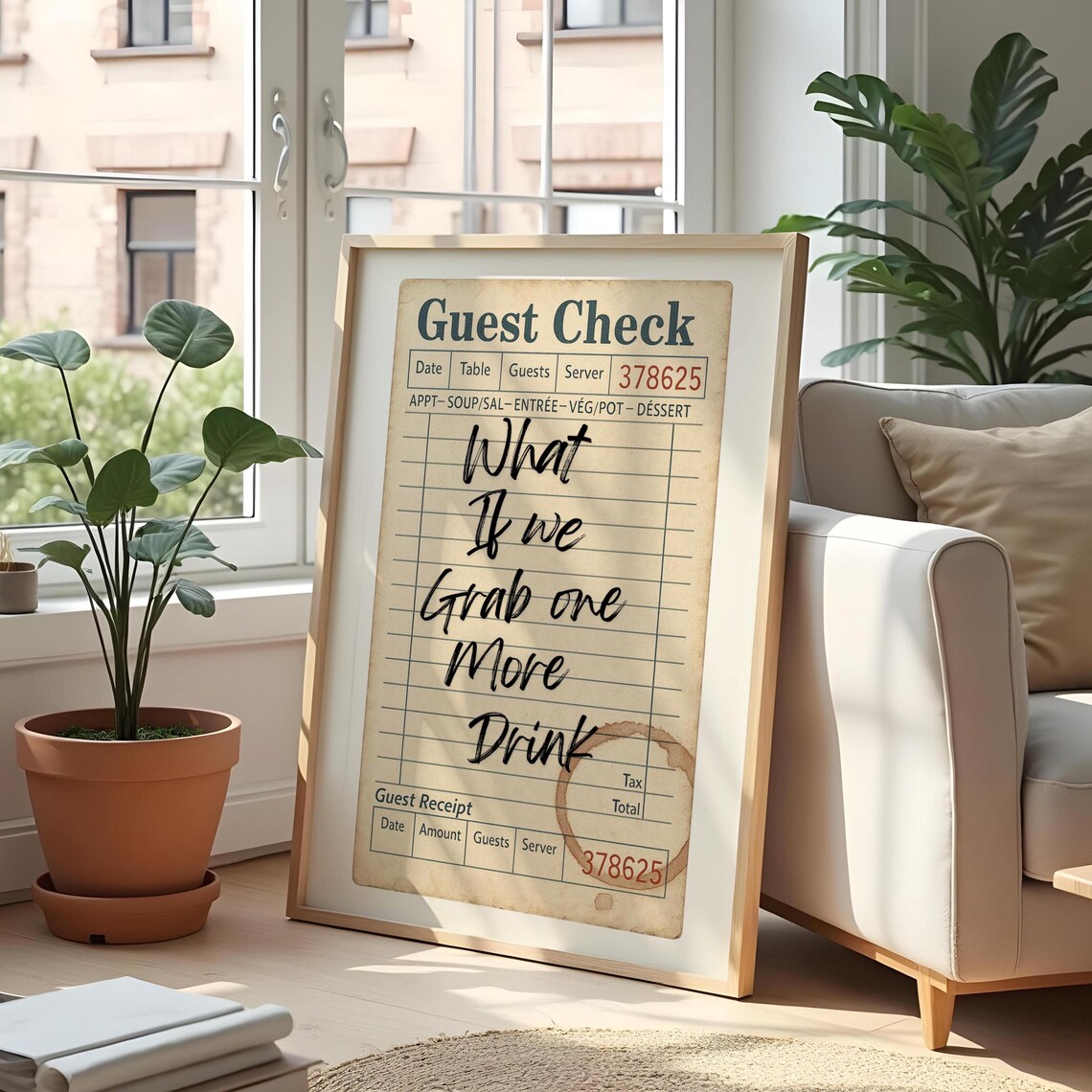 Vintage Guest Check Humor Art Print, Retro Bar Decor