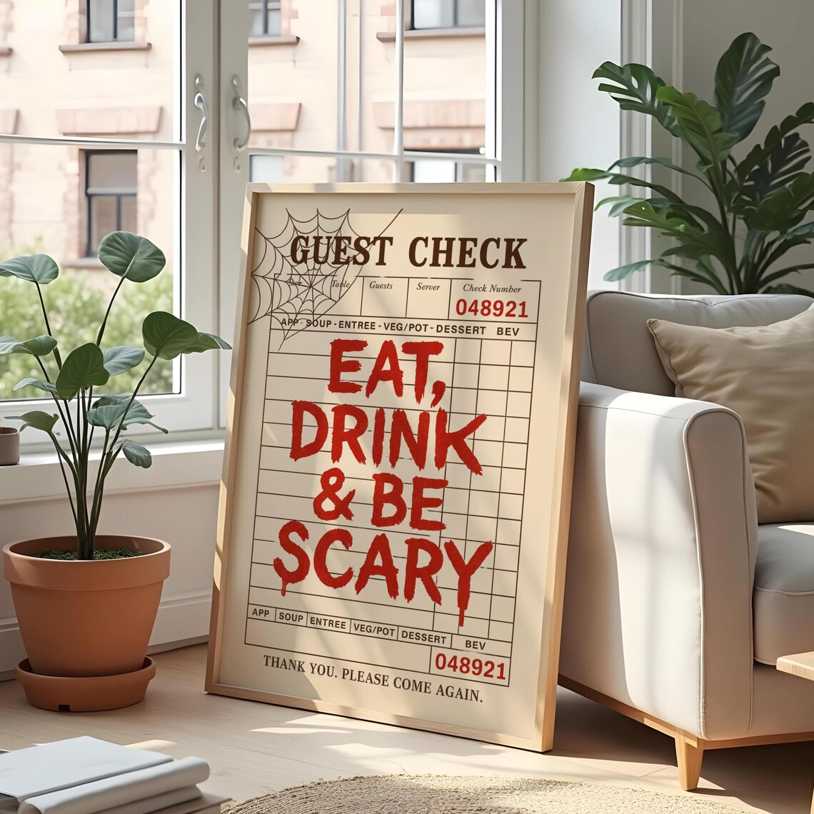 Eat Drink And Be Scary Vintage Halloween Guest Check Wall Art