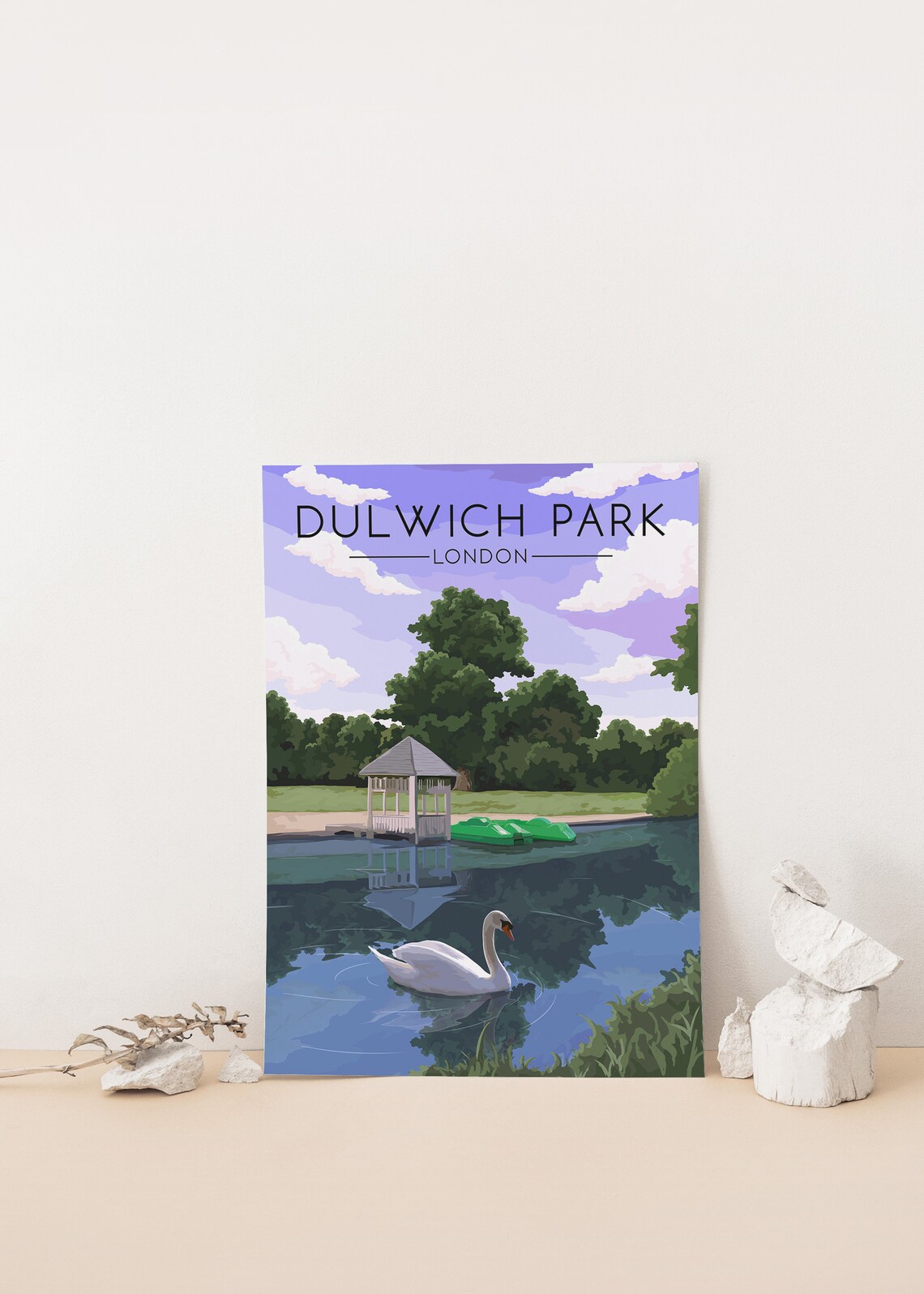 Dulwich Park London Swan Lake Boathouse Vintage Travel Poster - Image 4
