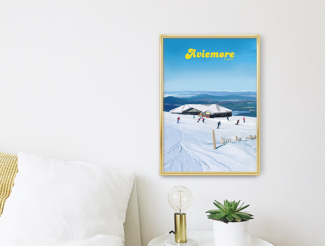 Aviemore Scotland Ski Lodge Snowy Slopes Vintage Ski Resort Travel Poster - Image 2