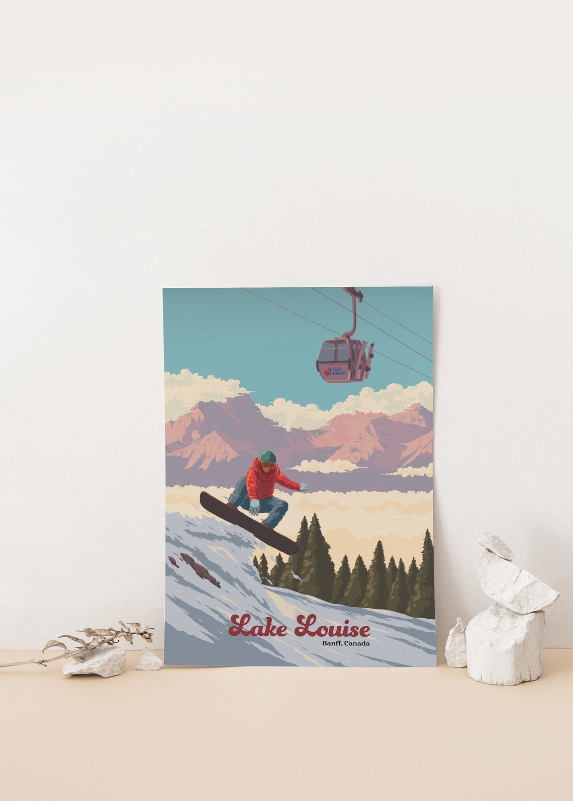 Lake Louise Banff Canada Snowboarder Jump Gondola Alpine Poster - Image 4