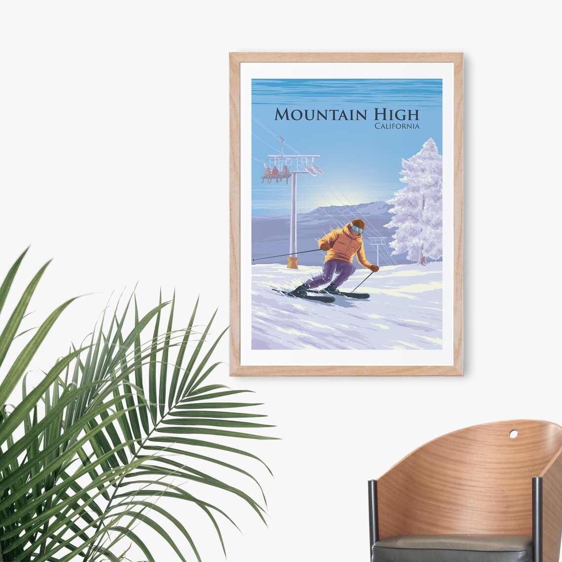 Mountain High California Ski Resort Downhill Skier Travel Poster - Image 3