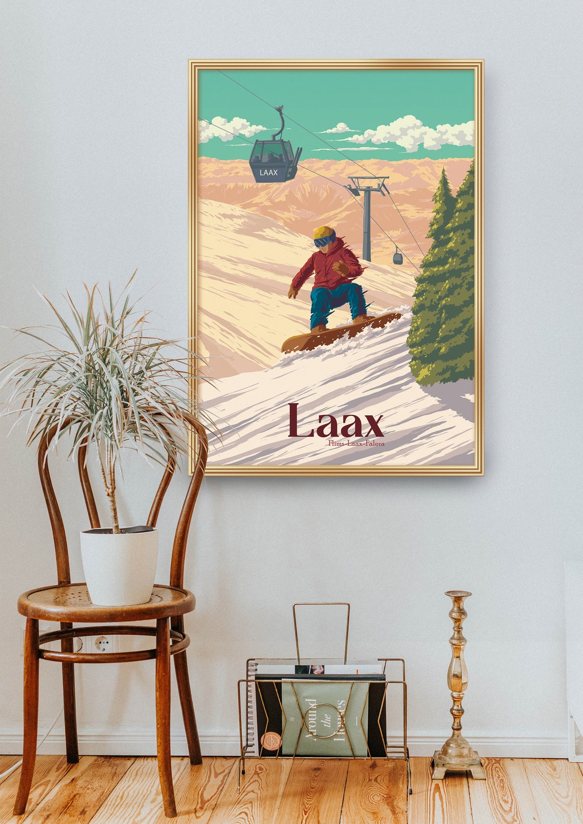 Laax Snowboarding Poster Flims Laax Falera Switzerland Travel Poster Swiss Alps Print Skiing Wall Art Vintage Ski Resort Poster Davos - Image 2