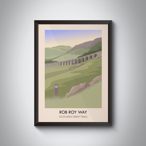 Rob Roy Way Stone Viaduct Over Green Hills Scotland Travel Poster
