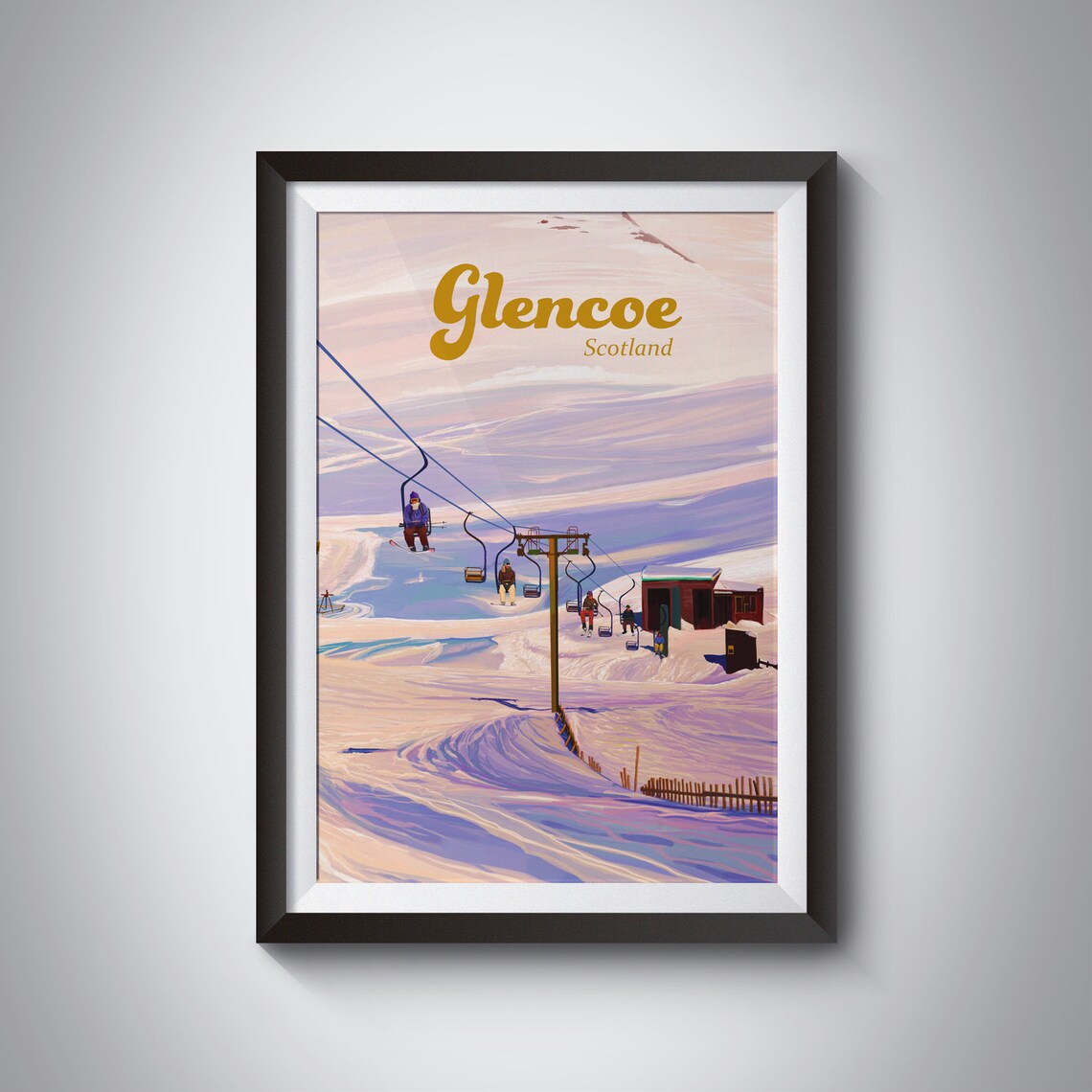 Glencoe Ski Resort Travel Poster, Scottish Highlands