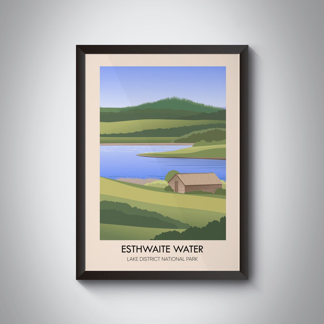 Esthwaite Water Boathouse Lake District Countryside Minimal Poster