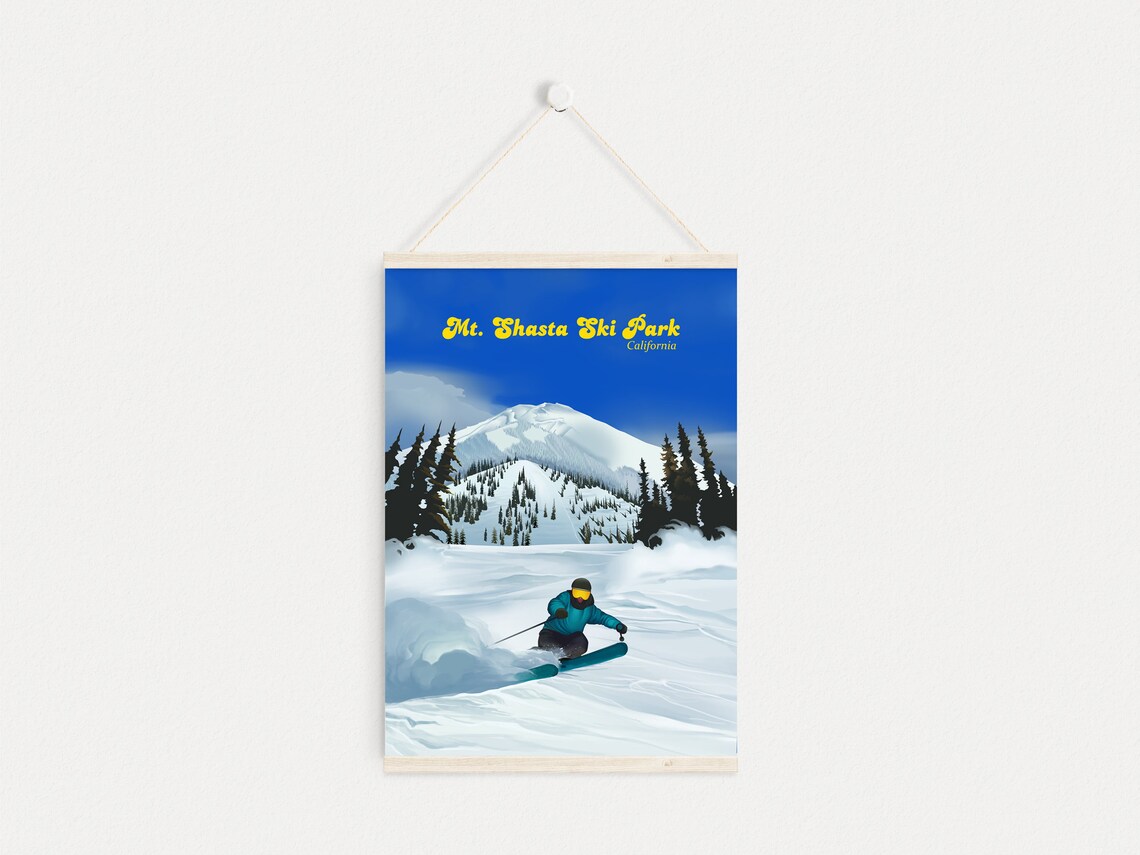 Mt Shasta Ski Park Powder Turn Vintage California Ski Poster - Image 4