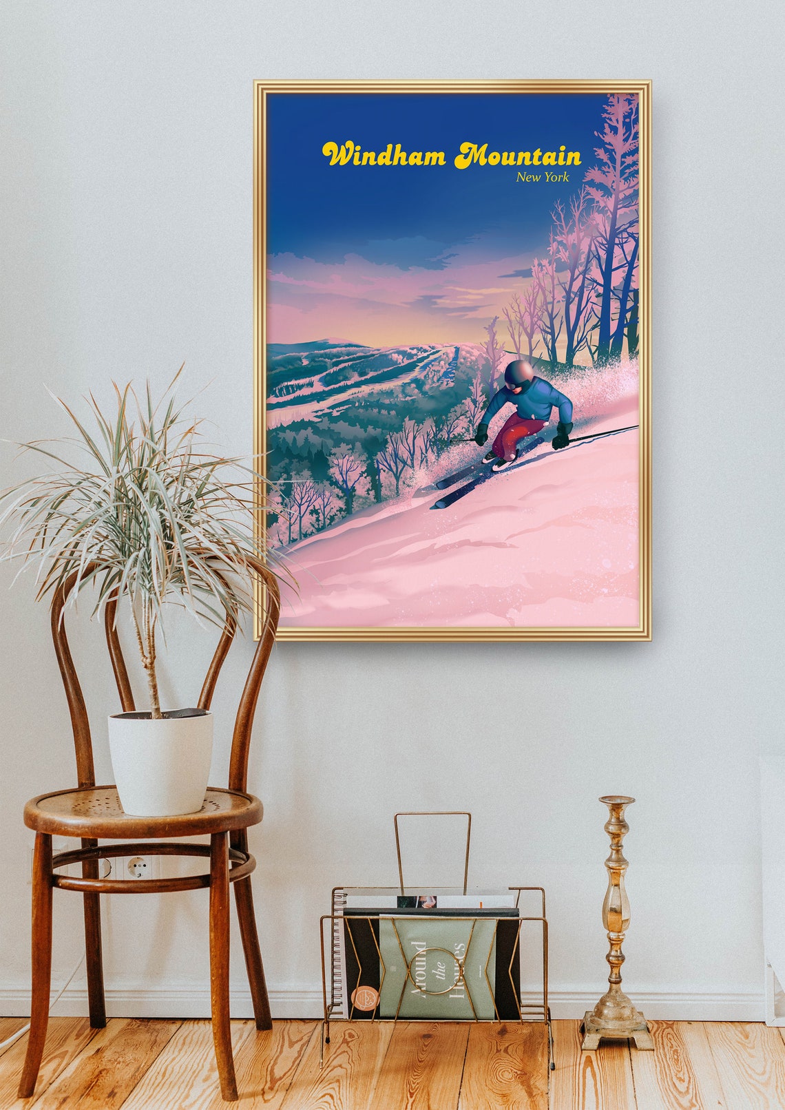 Windham Mountain New York Sunset Ski Slopes Skier Travel Poster - Image 2