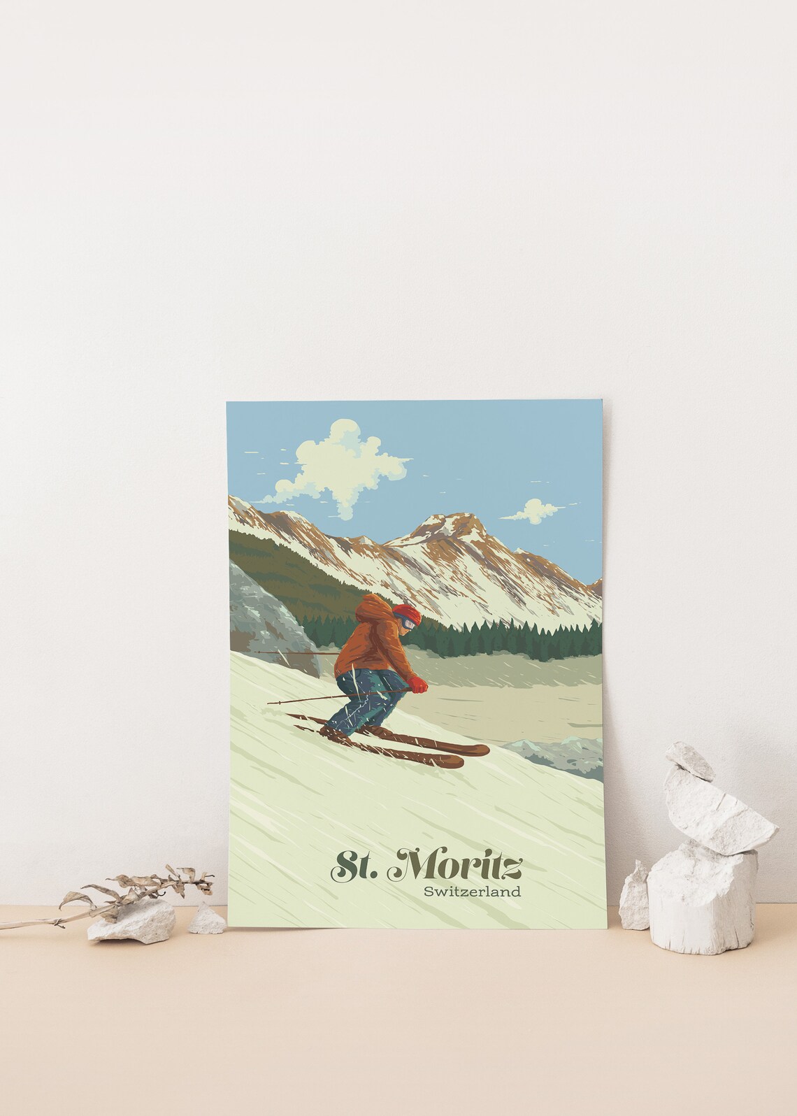 St Moritz Ski Resort Vintage Travel Poster, Switzerland - Image 4