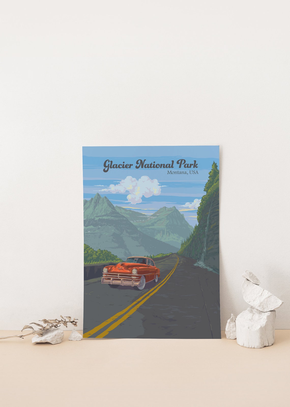 Glacier National Park Montana Classic Car Vintage Road Poster - Image 4