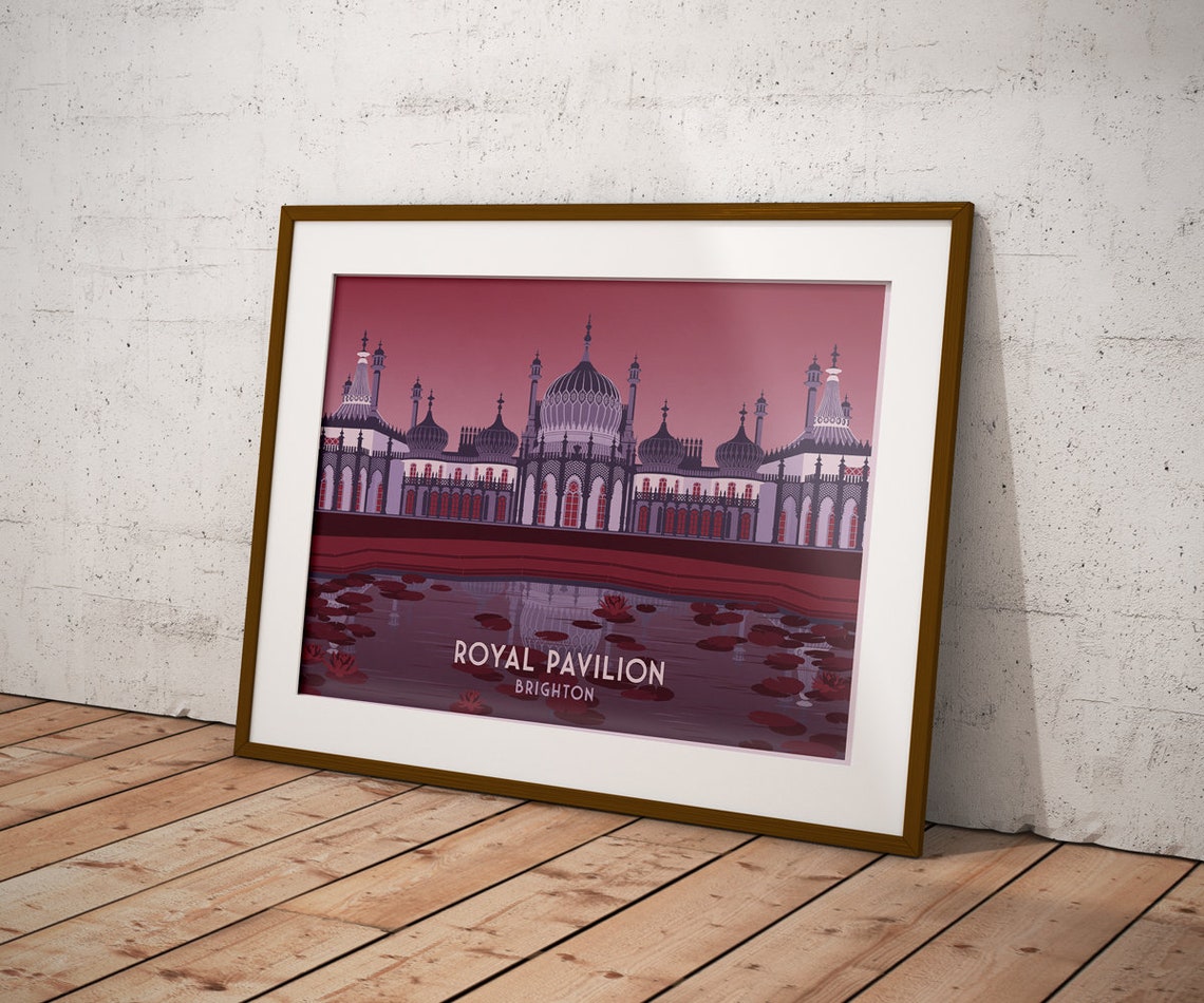 Royal Pavilion Brighton Pink Dusk Reflection Palace Art Poster - Image 3