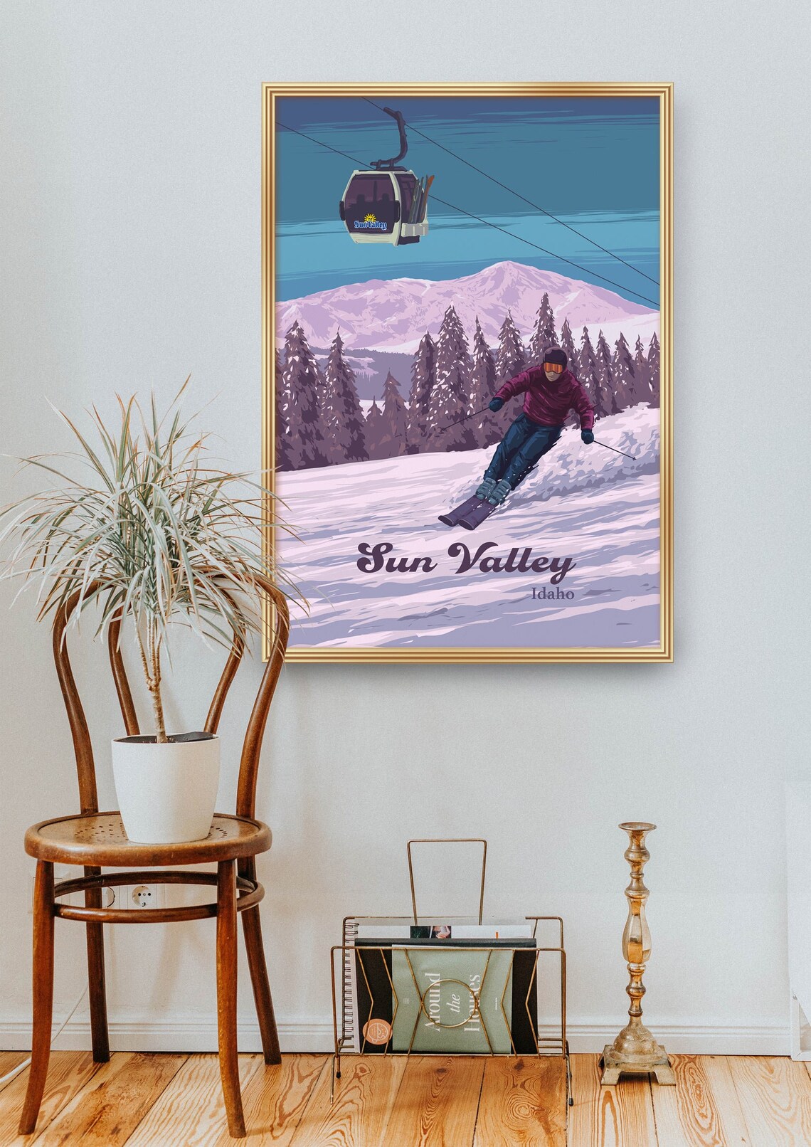 Sun Valley Idaho Gondola Skier Vintage Snow Mountain Travel Poster - Image 2