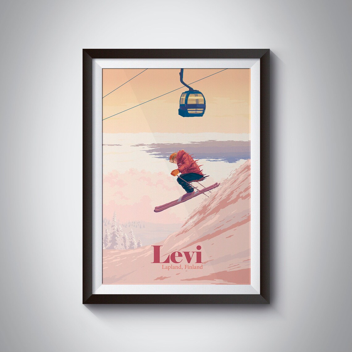 Levi Lapland Finland Arctic Sunset Skiing Vintage Travel Poster