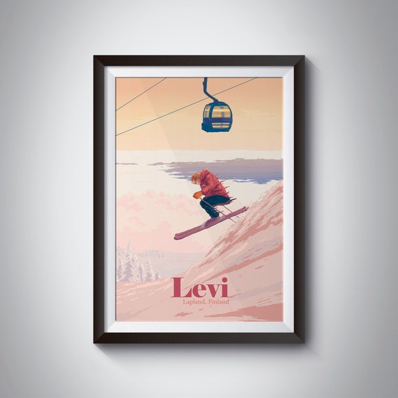 Levi Lapland Ski Resort Poster Finland Travel Print Finnish Lapland Northern Lights Scandinavian Wall Art Decor Scandi Gift Kittil