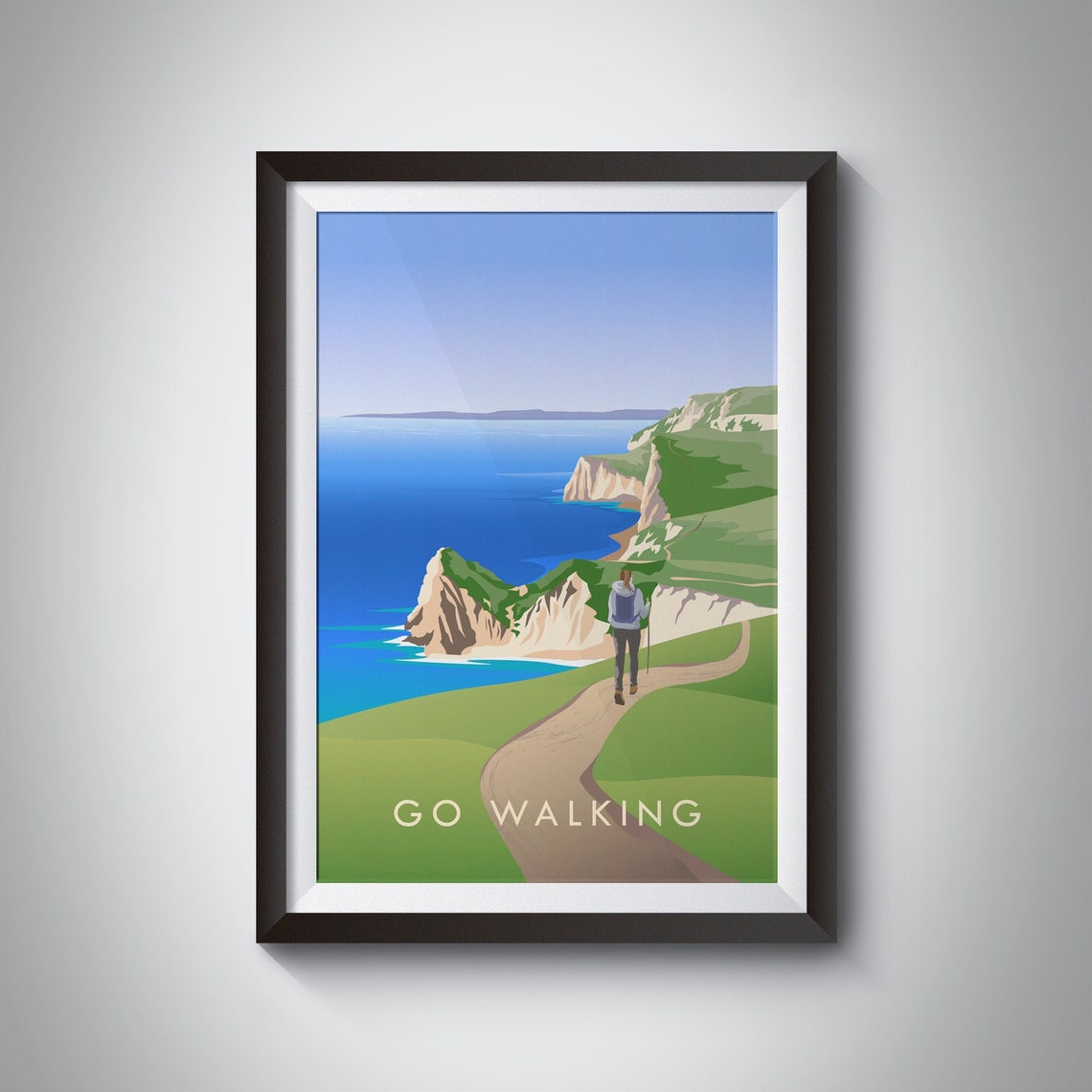 Go Walking Coastal Cliff Path Jurassic Coast Retro Outdoor Travel Poster