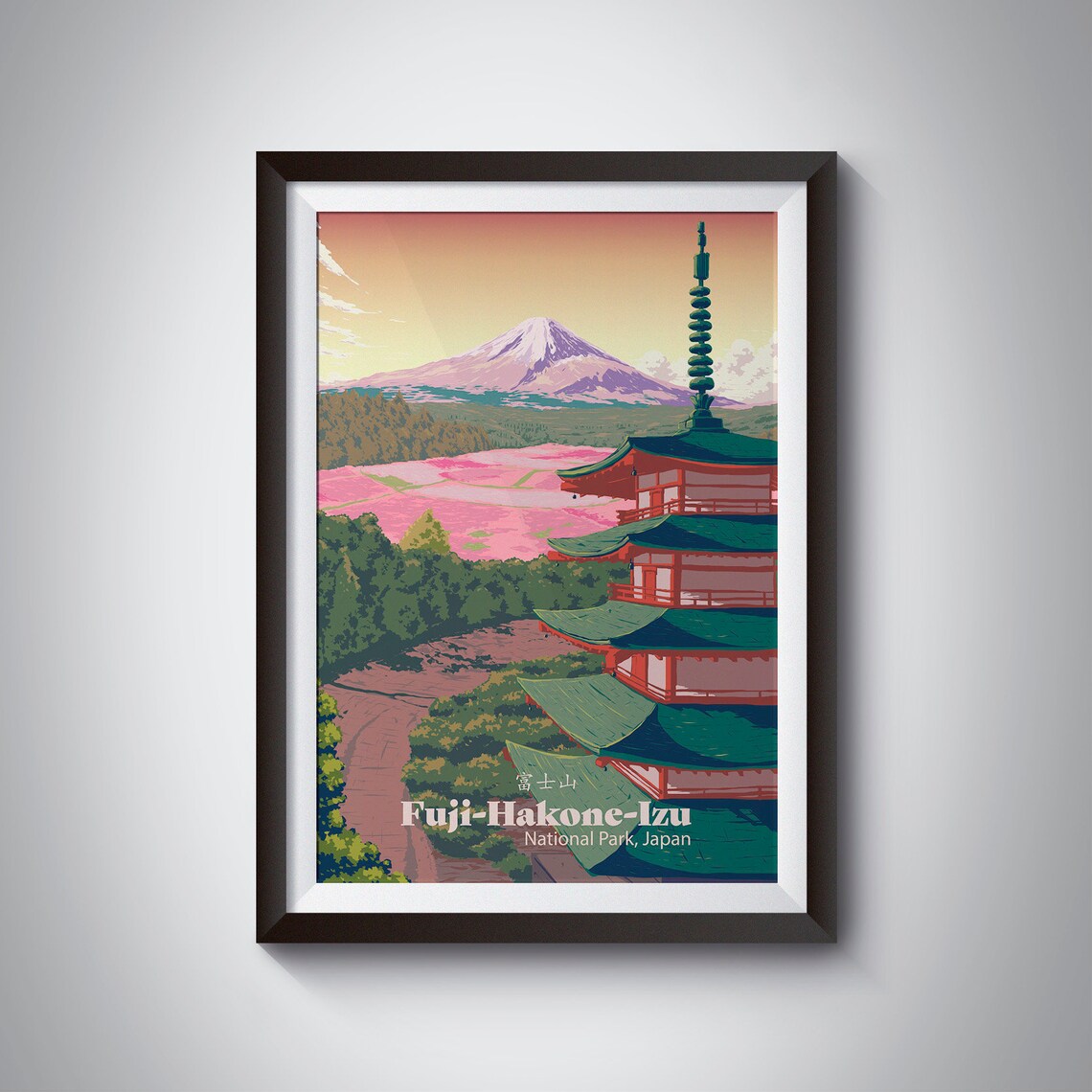 Fuji Hakone Izu National Park Japan Mount Fuji Pagoda Travel Poster