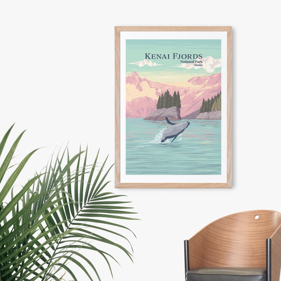 Kenai Fjords Alaska Breaching Whale National Park Travel Poster - Image 3