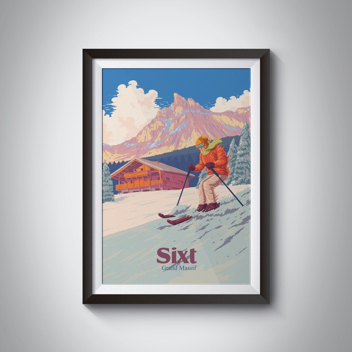Sixt Ski Resort Poster Grand Massif France Travel Print Skiing Wall Art Gift Samoens Flaine French Alps Snowboarding Haute Savoie