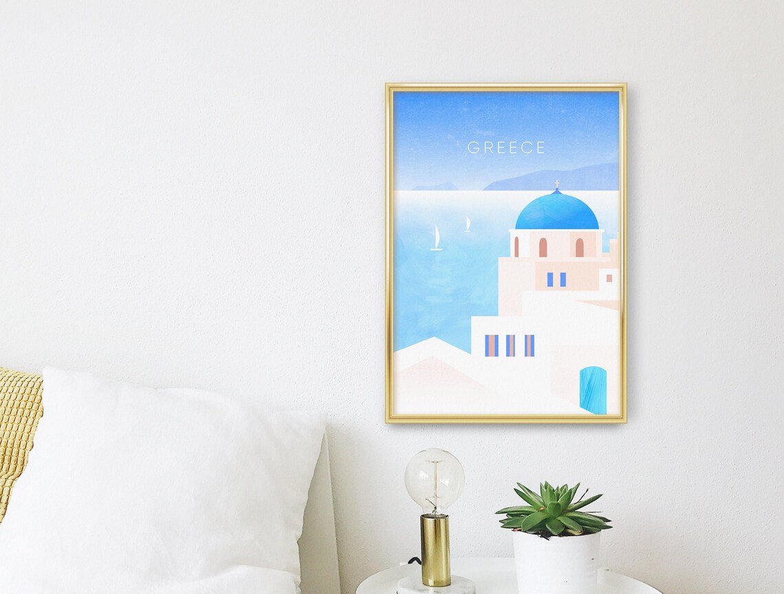 Greece Santorini Blue Dome Minimalist Poster, Aegean Church Sea View - Image 3