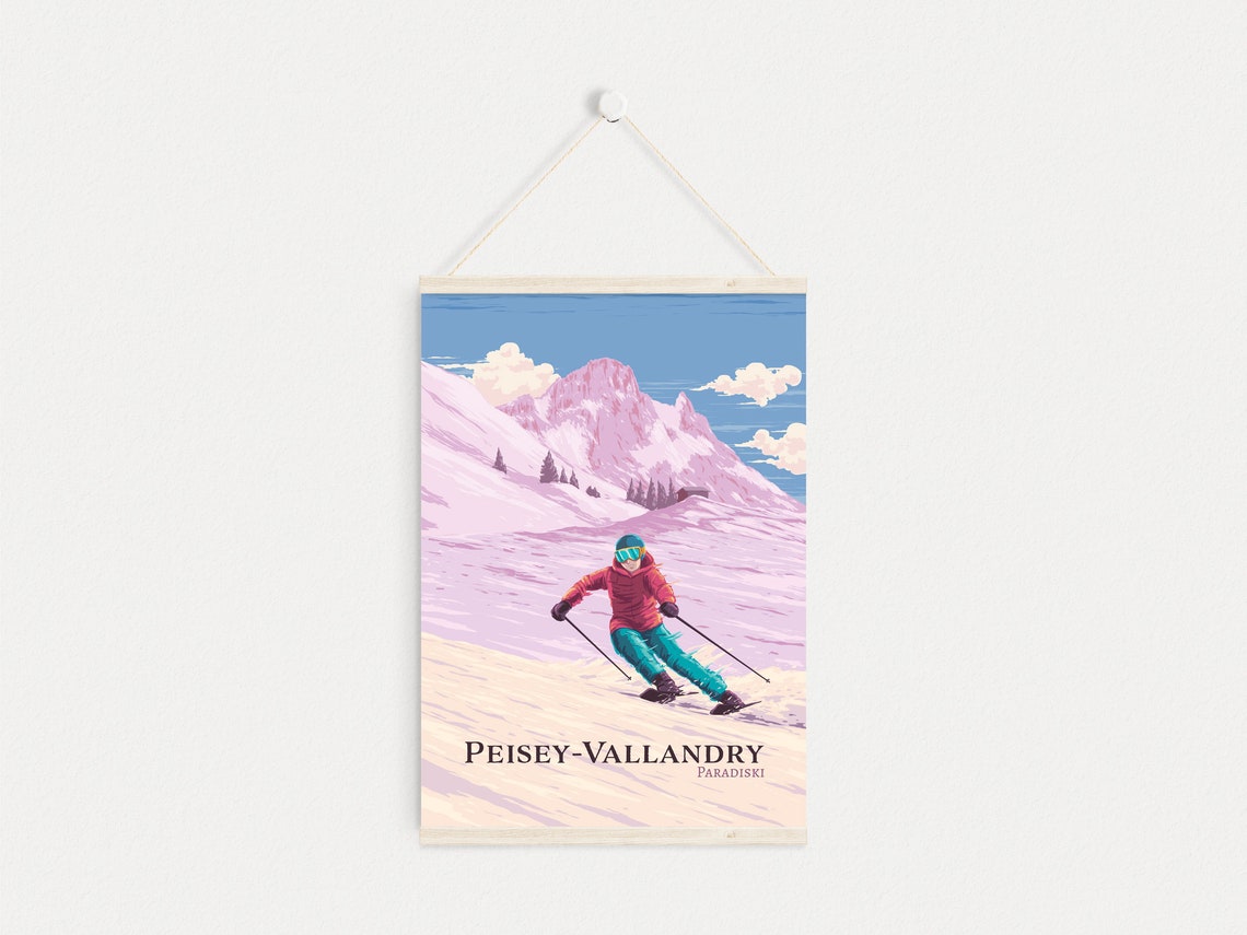 Peisey Vallandry Paradiski France Skier Vintage Mountain Slope Poster - Image 4