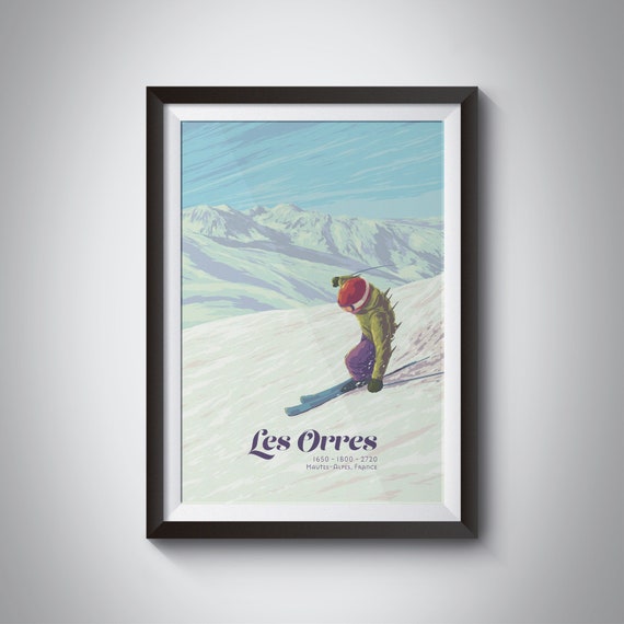 Les Orres Ski Resort Poster France Snowboarding Vintage Travel Print Southern Alps Serre Ponon French Alps 1650 1800 Embrun Valley