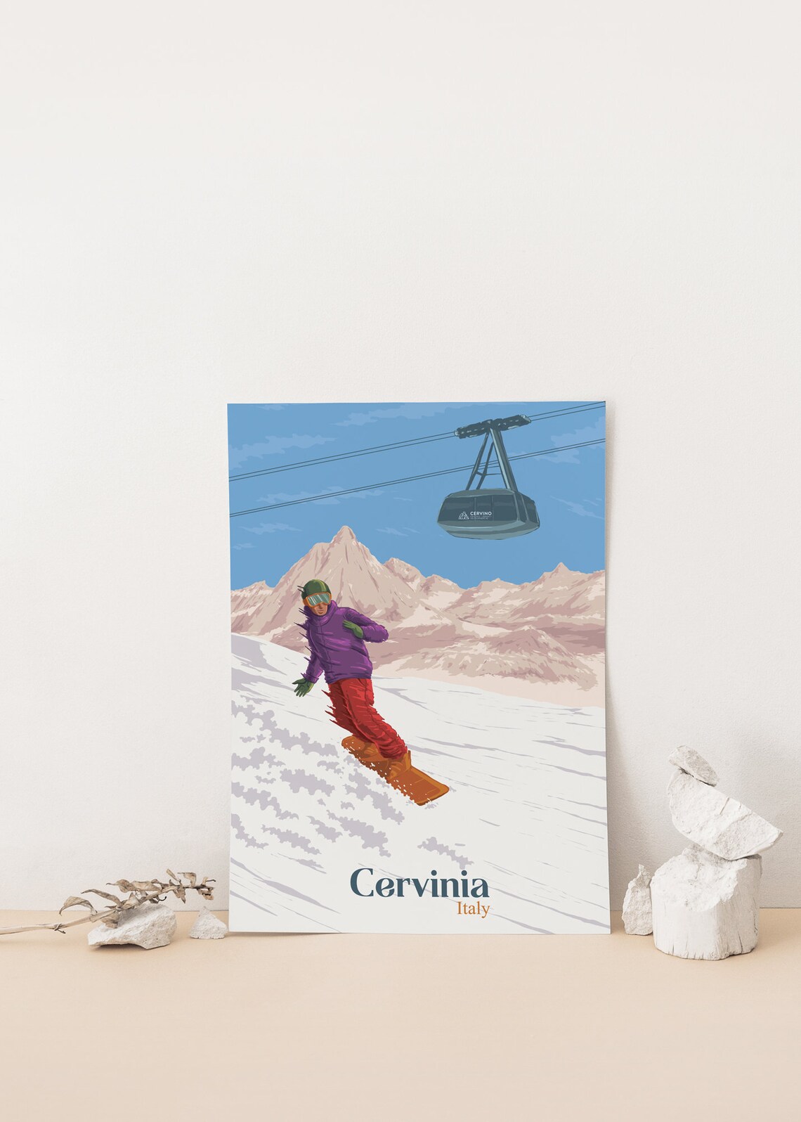 Cervinia Italy Matterhorn Snowboarder Cable Car Travel Poster - Image 4