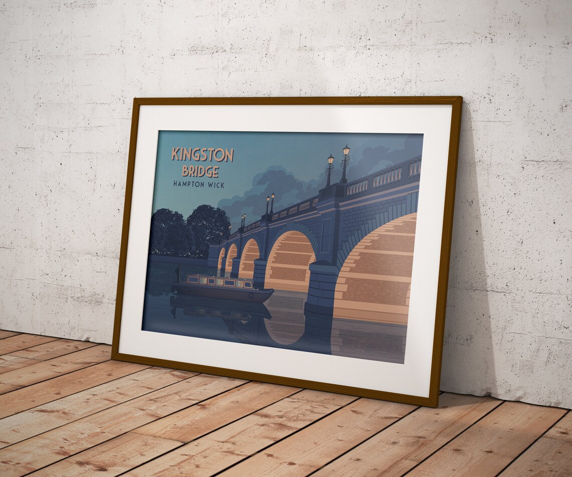 Kingston Bridge London Travel Poster, Thames View - Image 3