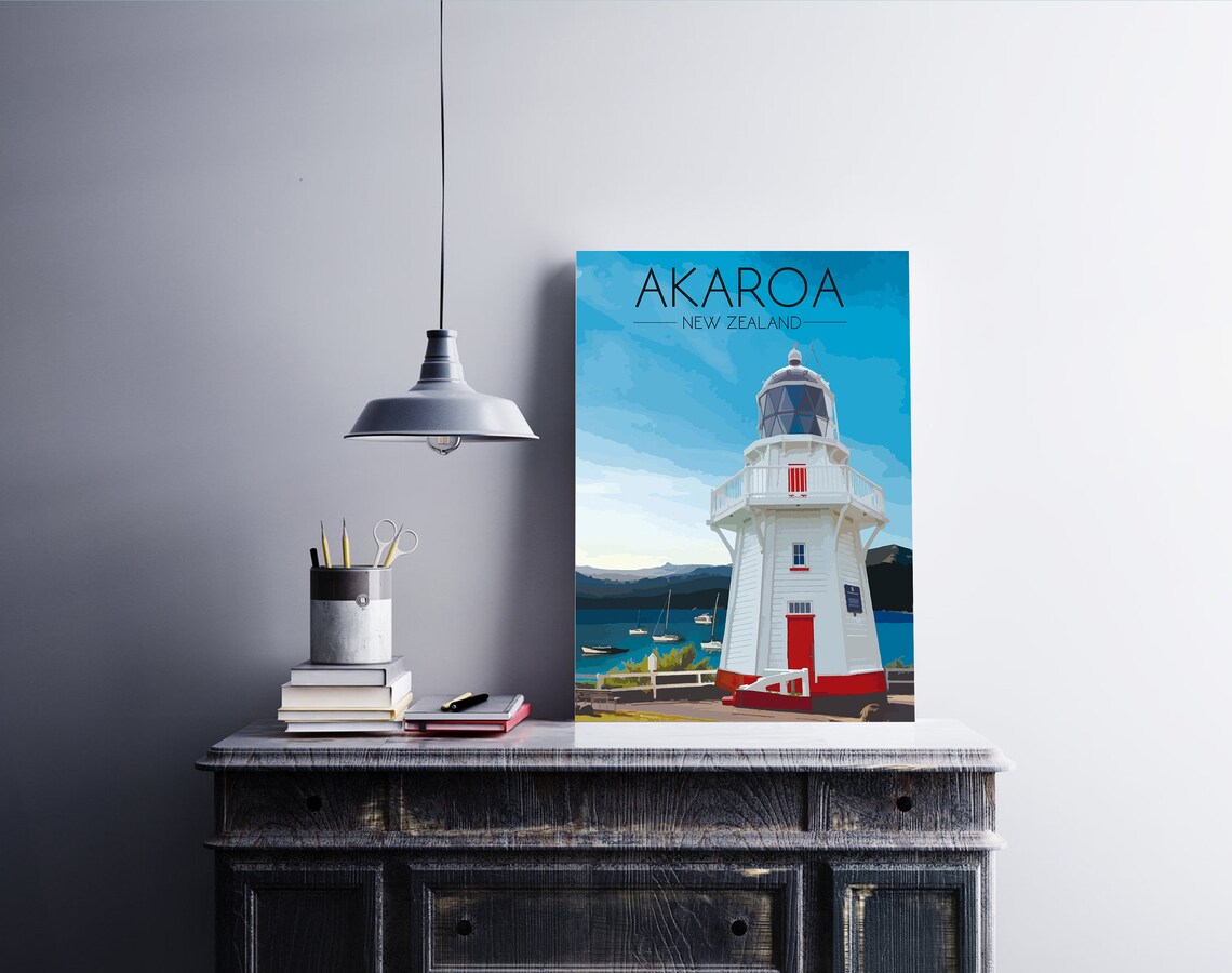 Akaroa New Zealand Retro Travel Poster, Harbour View - Image 2