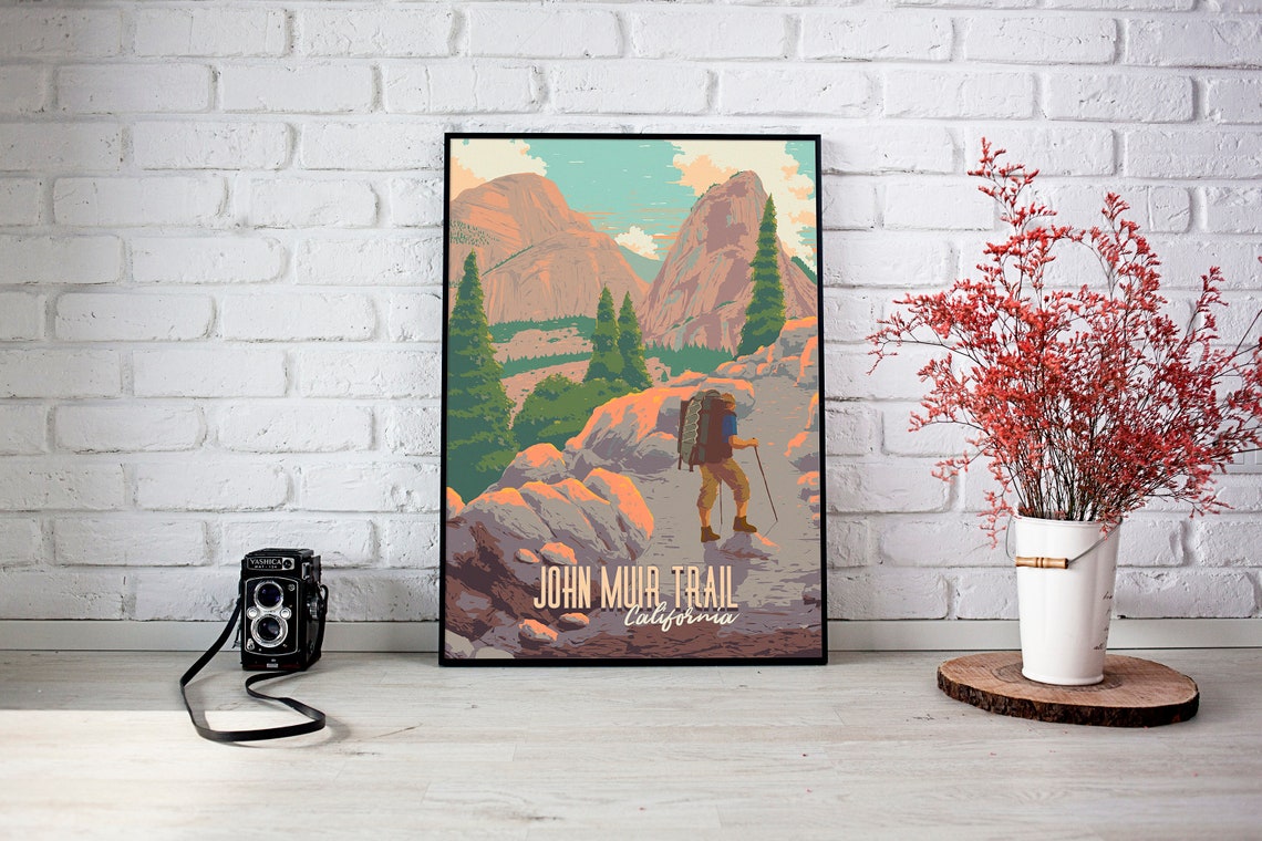 John Muir Trail California Hiker Granite Peaks Backpacking Poster - Image 3