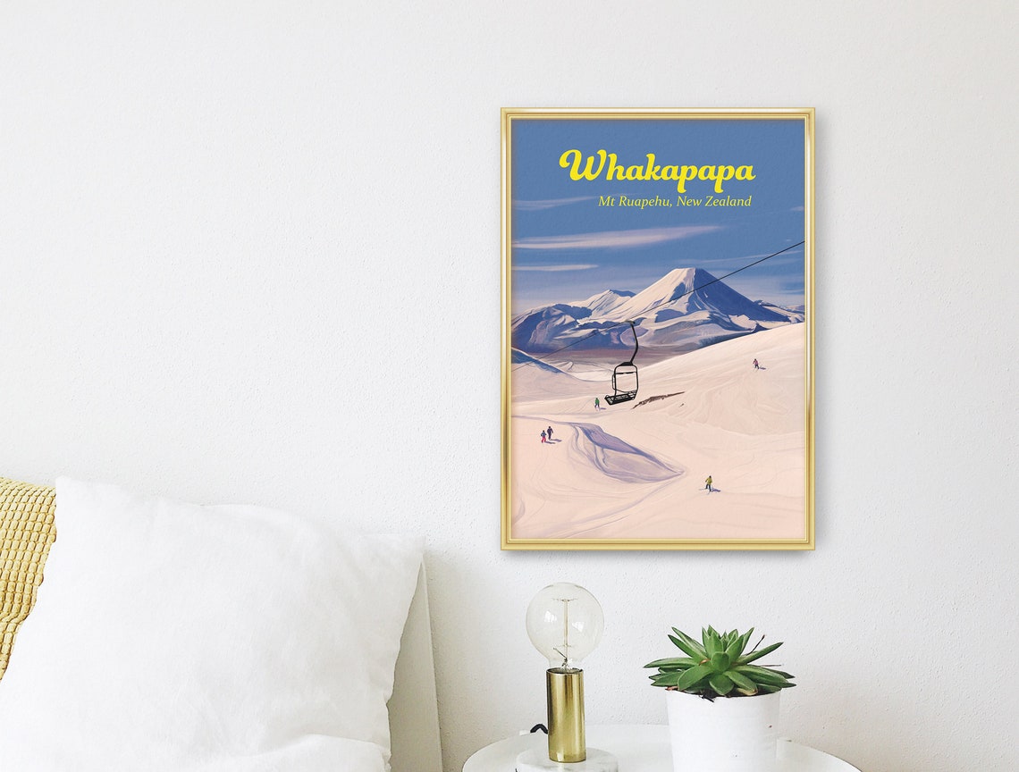Whakapapa Ski Resort Poster Mount Ruapehu New Zealand Turoa Tongariro National Park Nz Travel Poster North Island Framed Print Art - Image 3