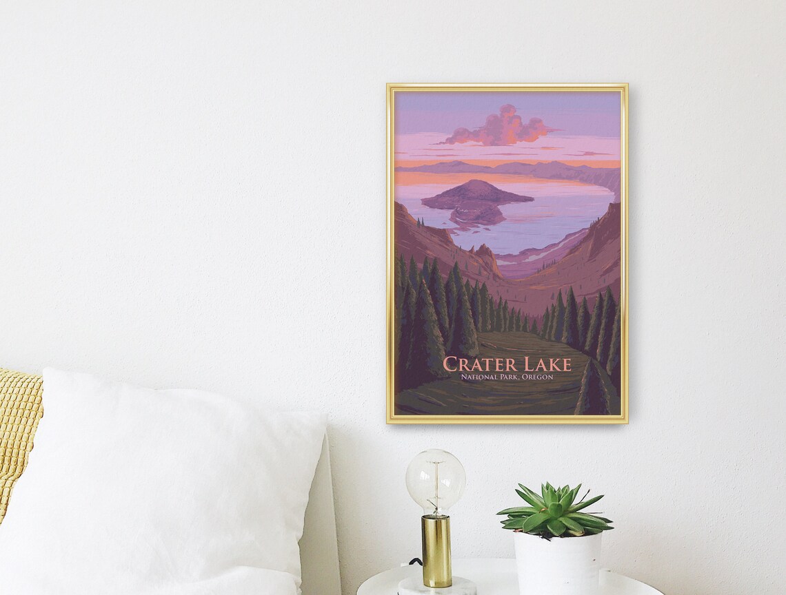 Crater Lake Oregon Sunset Vintage National Park Travel Poster - Image 3