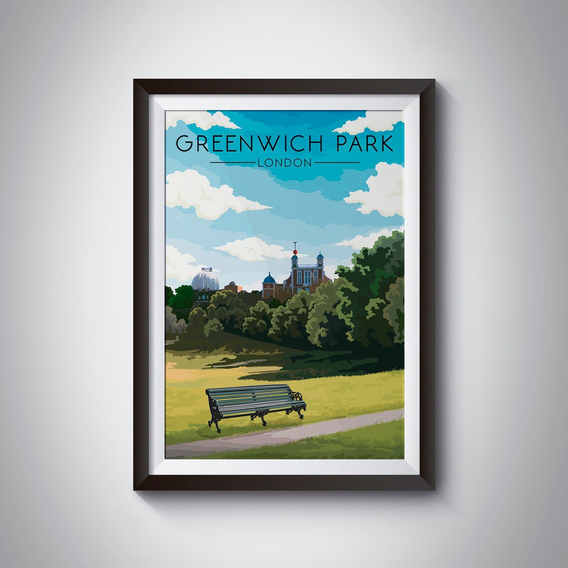 Greenwich Park London Travel Poster, River Thames