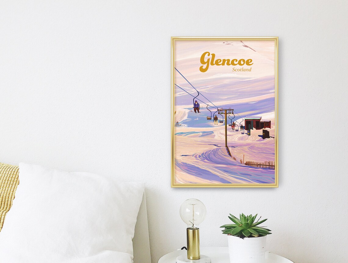 Glencoe Ski Resort Travel Poster, Scottish Highlands - Image 3