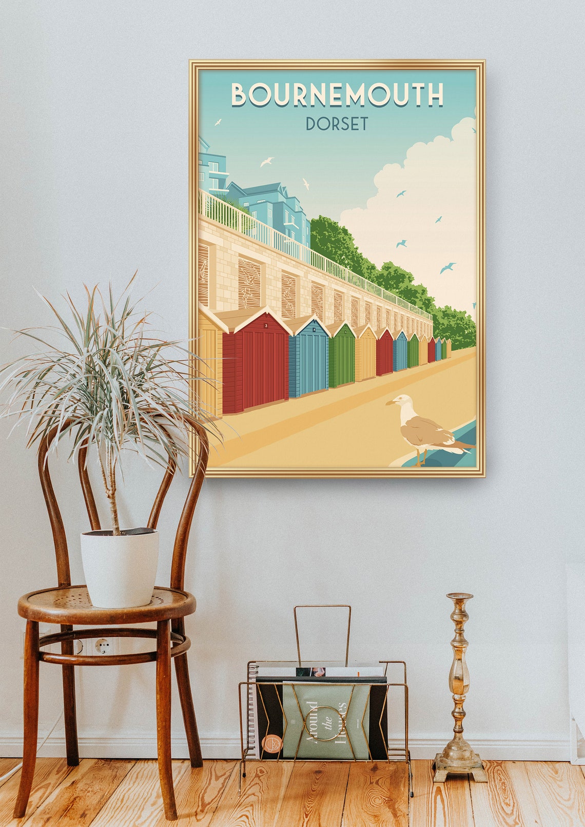Bournemouth Dorset Colourful Beach Huts Seaside Travel Poster - Image 2