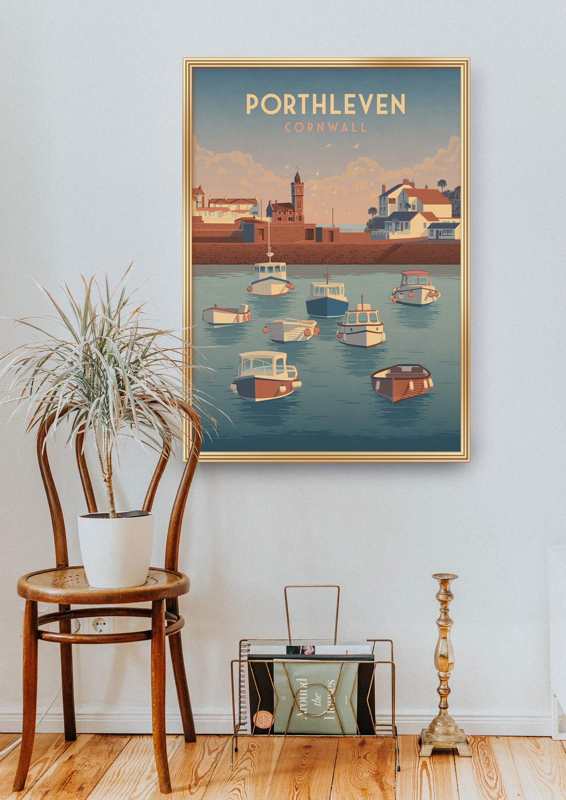 Porthleven Cornwall England Harbour Boats Sunrise Vintage Poster - Image 2