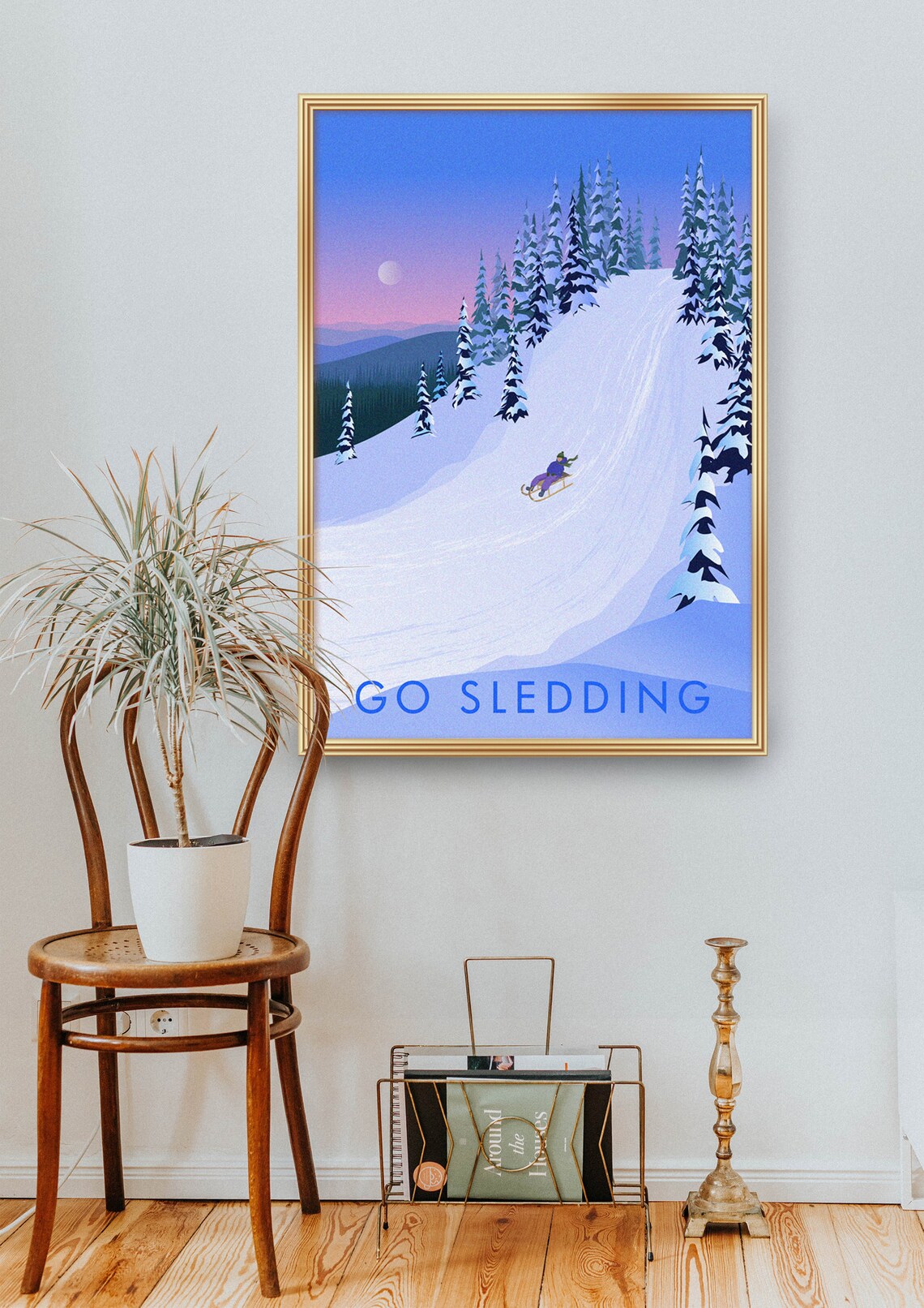 Go Sledding Vintage Winter Sports Travel Poster - Image 2