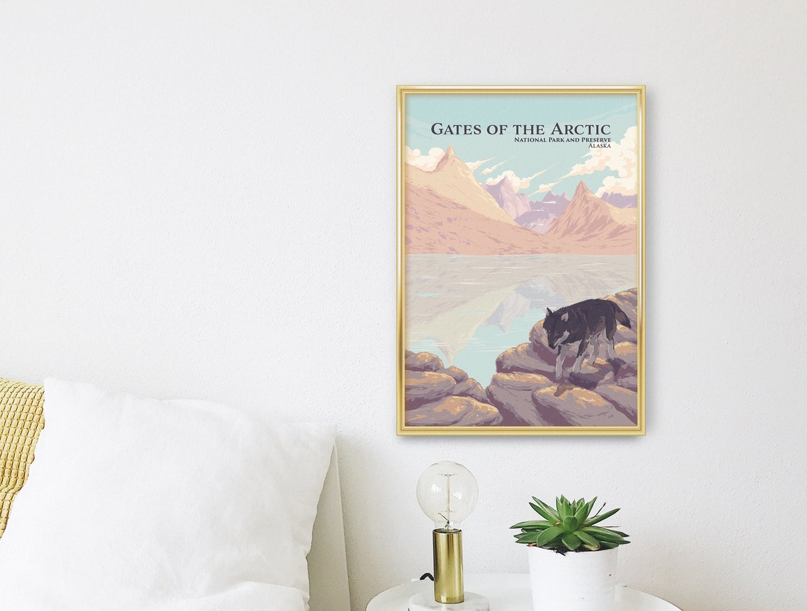 Gates of the Arctic National Park Alaska Wolf Lake Vintage Poster - Image 3