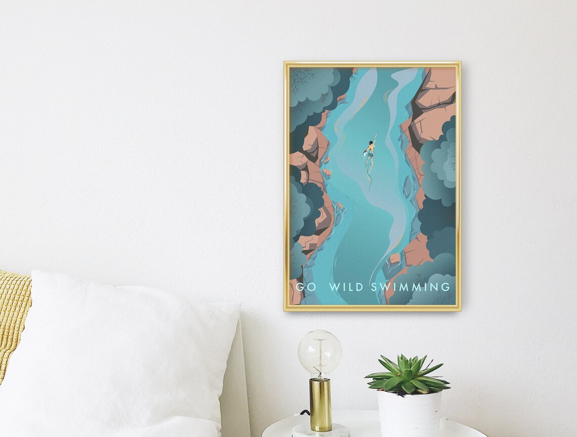 Go Wild Swimming Travel Poster, Outdoor Adventure - Image 3